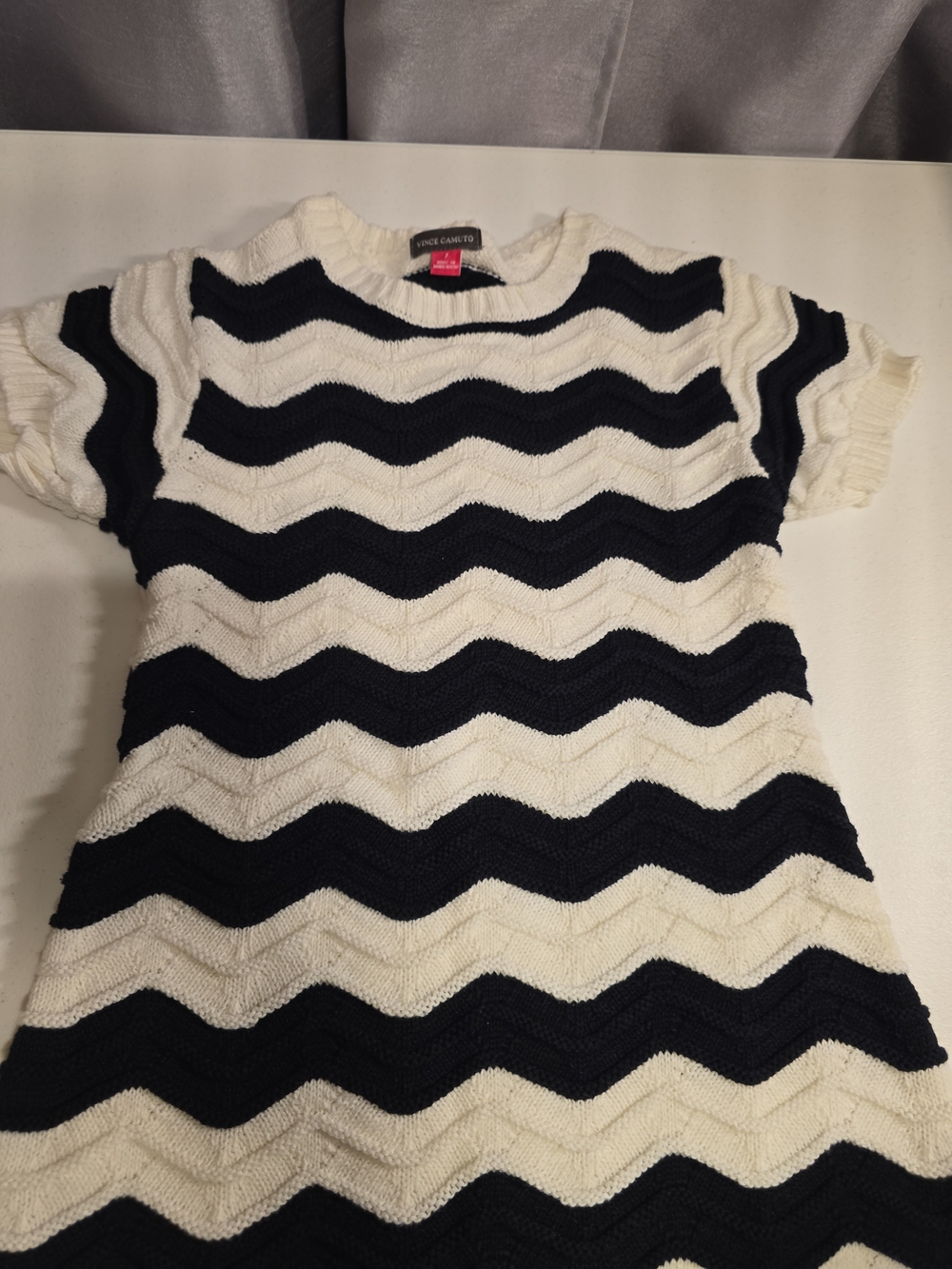 Vince Camuto Black & White Chevron Knit Dress